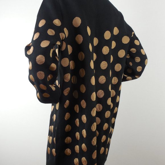 CHICO'S Top L Sz 2 Black/Tan Dot Long Cardigan Sweater Ribbon Tie Heavyweight - Picture 9 of 14